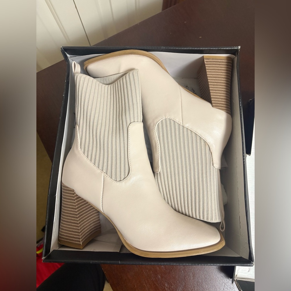 LuLu’s Bone Color Boot with Wood Heel